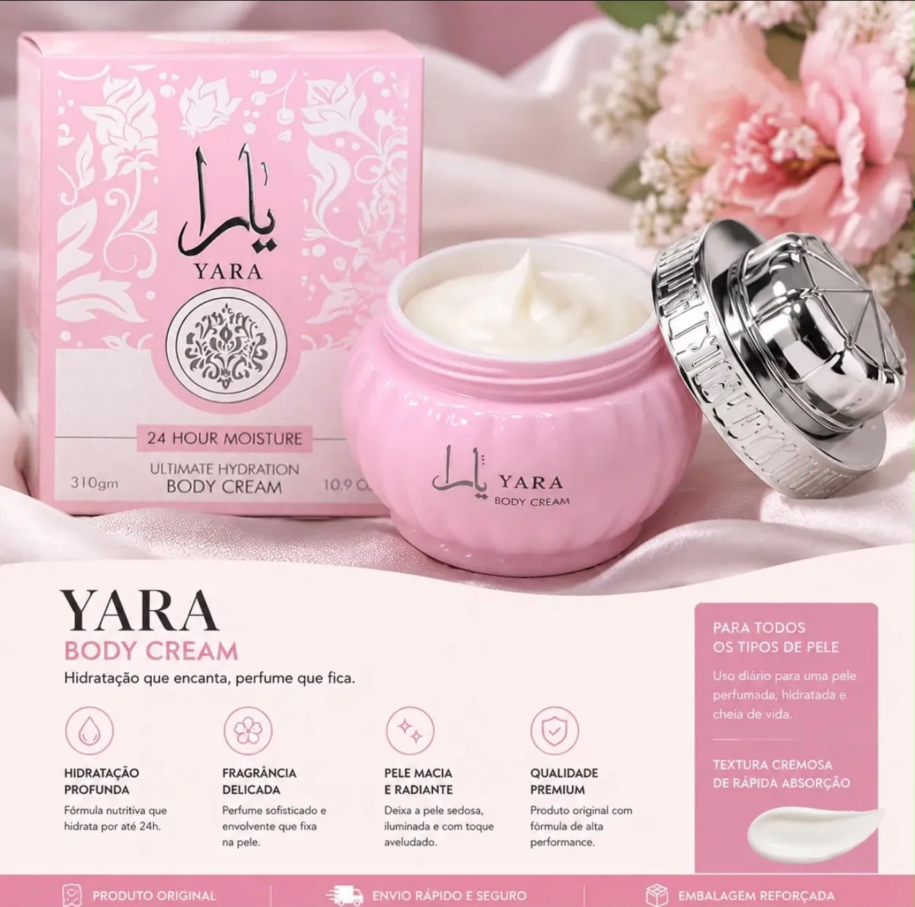 Creme Corporal Hidratante Arabe Lattafa Yara 310g Hidratação Frutal