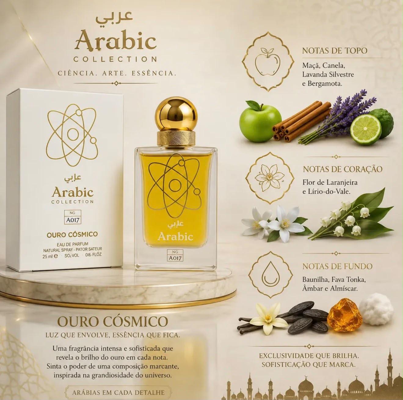 Perfume Arabic Collection Ouro Cósmico 25ml Miniatura